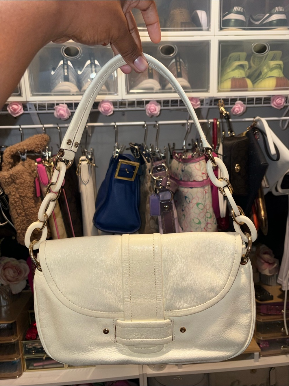 kate spade Cream Leather Shoulder Bag with Gold Hardware